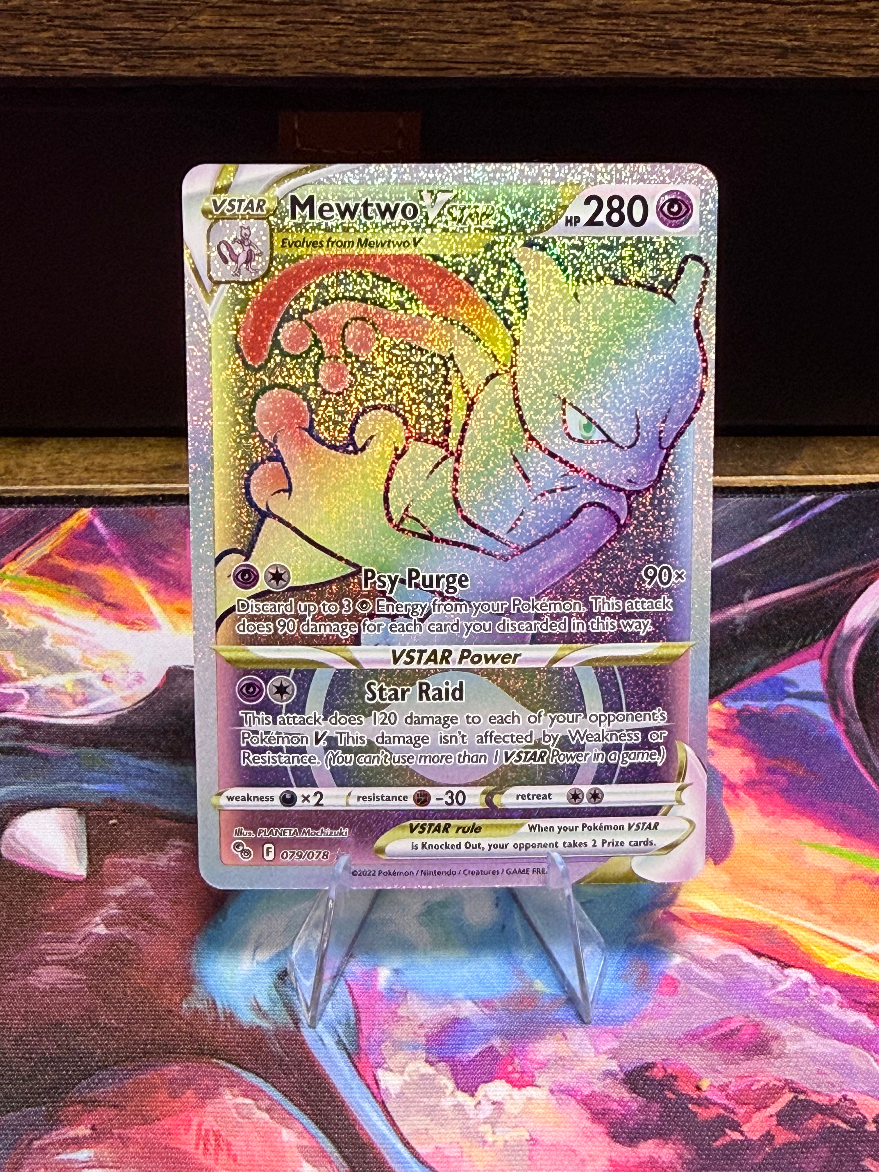 Mewtwo VSTAR 079/078 Secret Rare Rainbow Pokémon Card | Pokémon GO | Near Mint