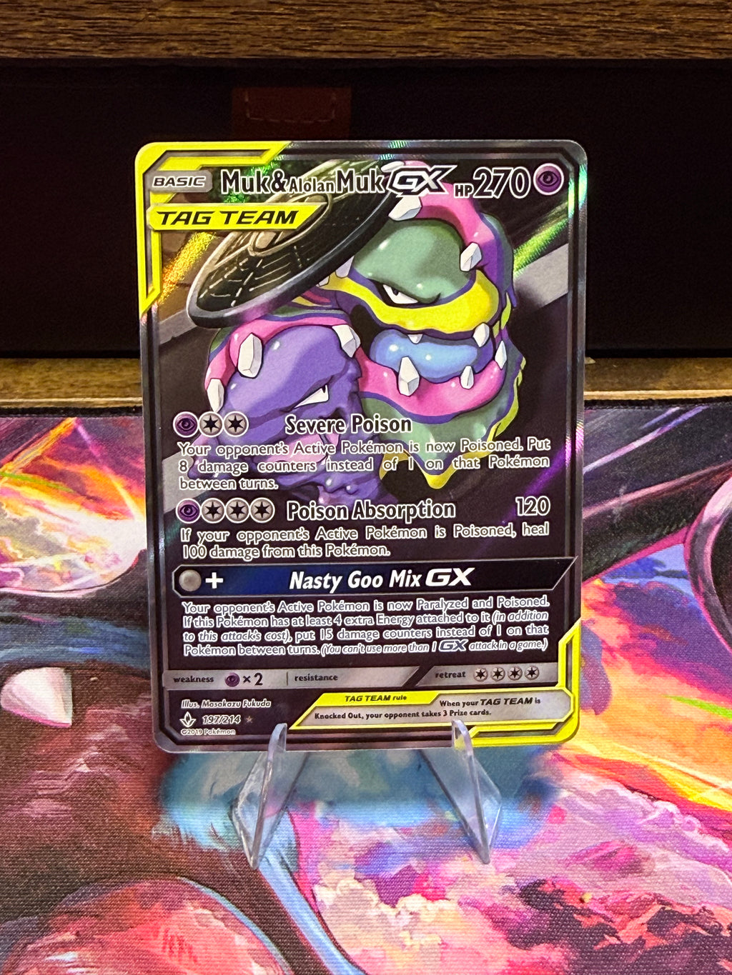 Muk & Alolan Muk GX 197/214 Full Art Tag Team Pokémon Card | Unbroken Bonds | Near Mint