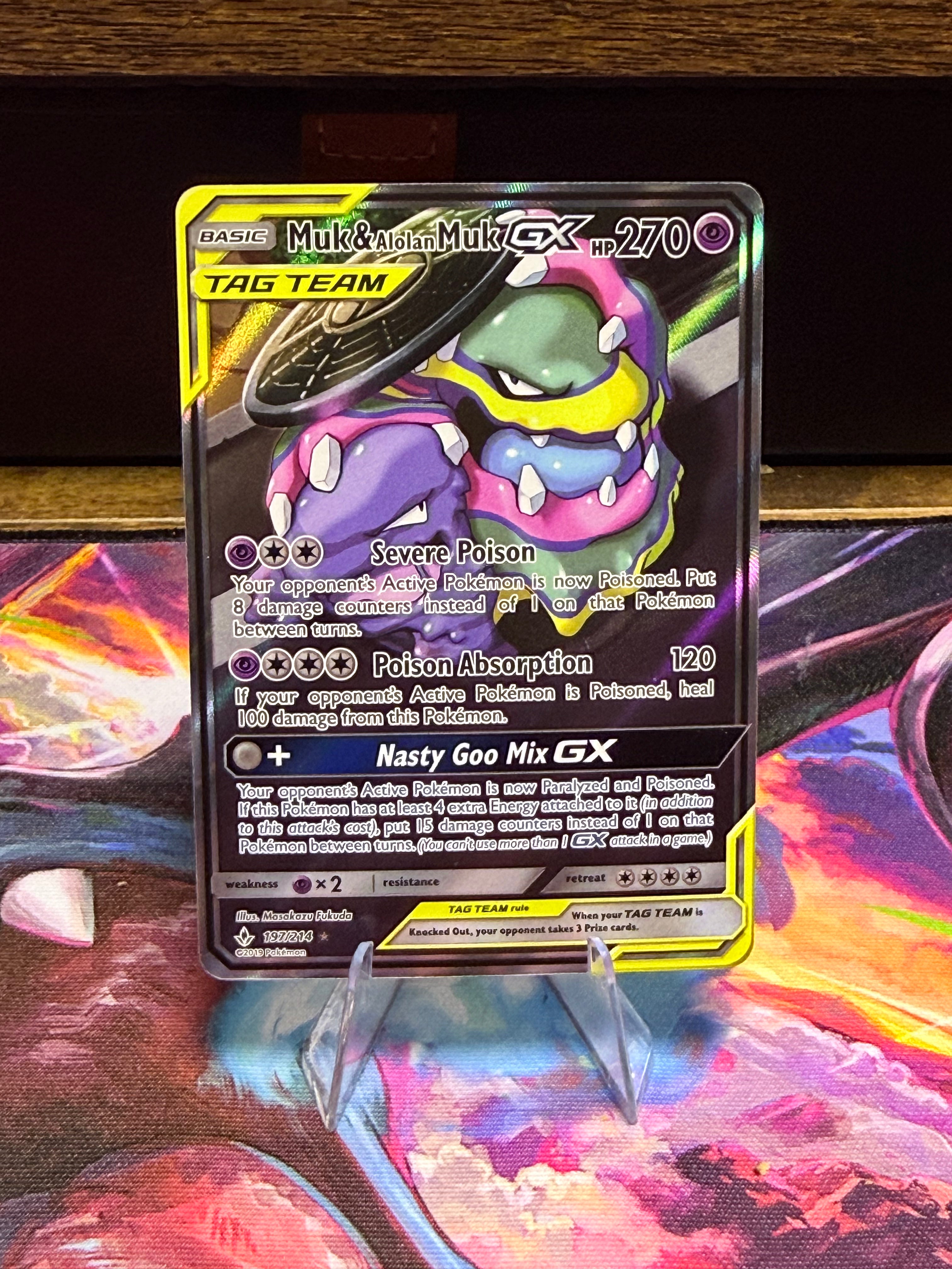 Muk & Alolan Muk GX 197/214 Full Art Tag Team Pokémon Card | Unbroken Bonds | Near Mint